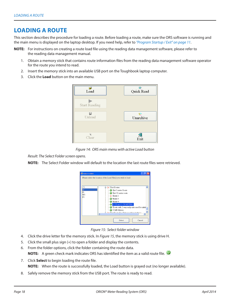 Loading a route | Badger Meter ORION AMR/AMI Hardware Solutions for Gas Utilities User Manual | Page 18 / 72