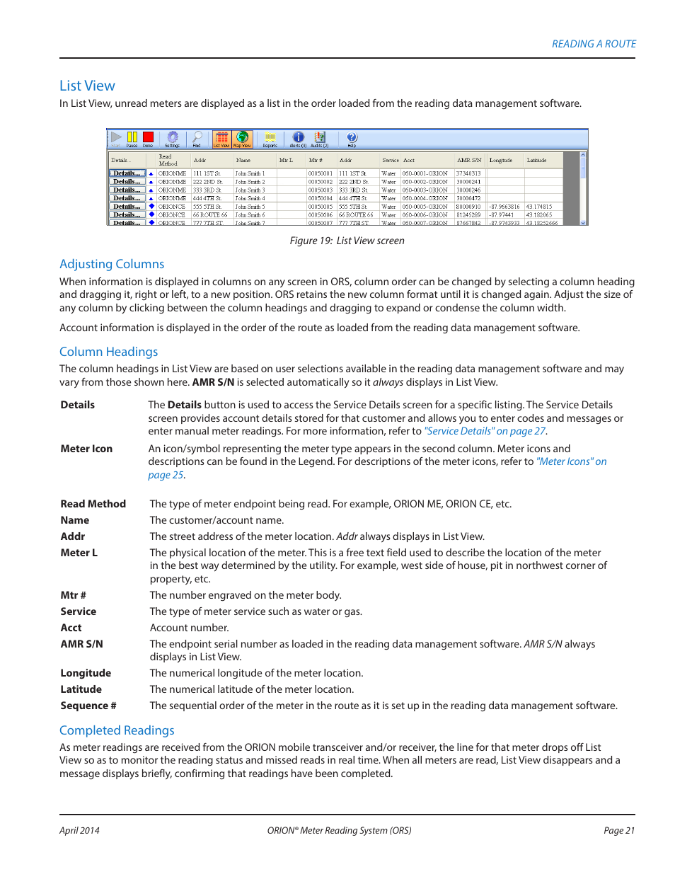 List view | Badger Meter ORION AMR/AMI Hardware Solutions for Gas Utilities User Manual | Page 21 / 72