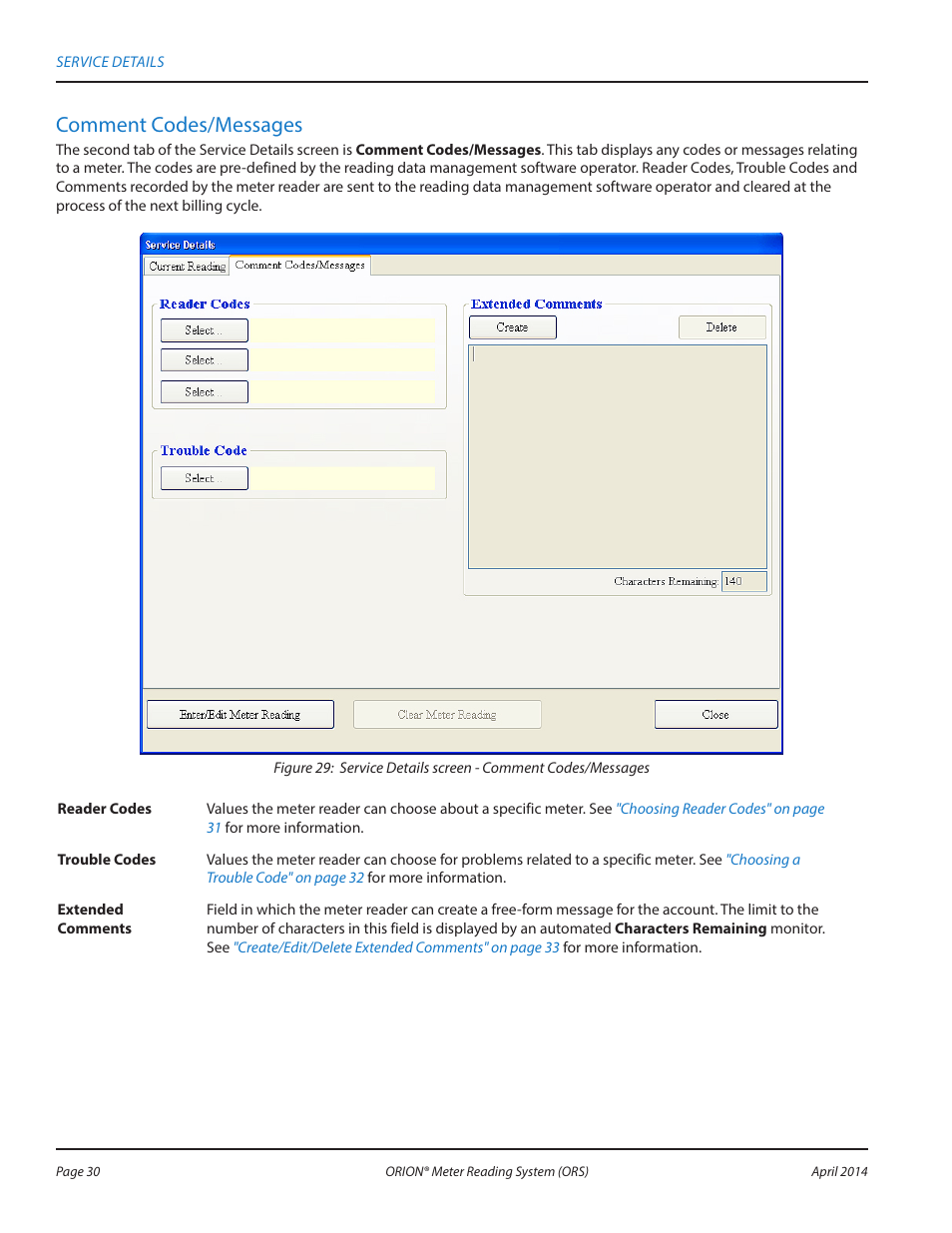 Comment codes/messages | Badger Meter ORION AMR/AMI Hardware Solutions for Gas Utilities User Manual | Page 30 / 72