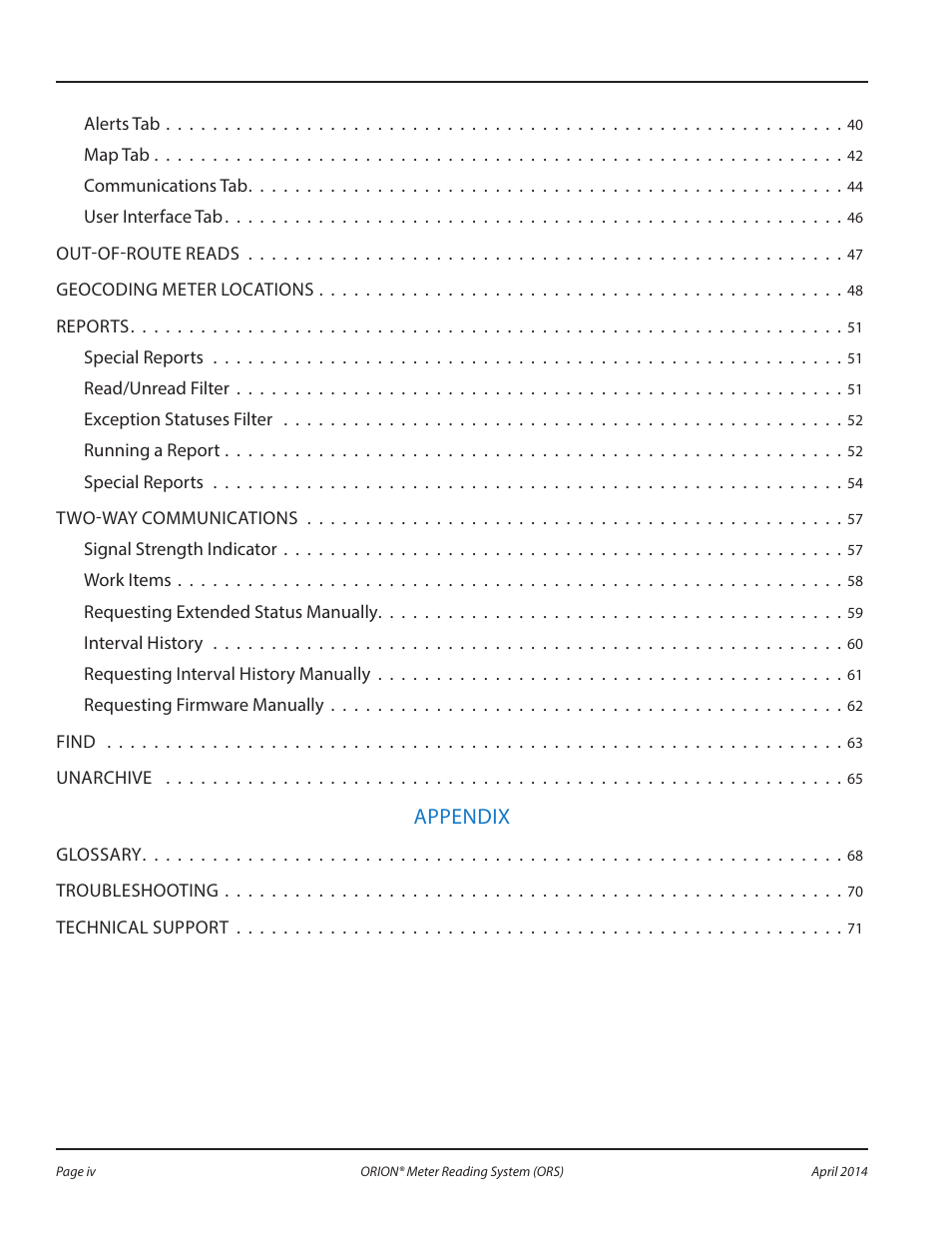 Appendix | Badger Meter ORION AMR/AMI Hardware Solutions for Gas Utilities User Manual | Page 4 / 72