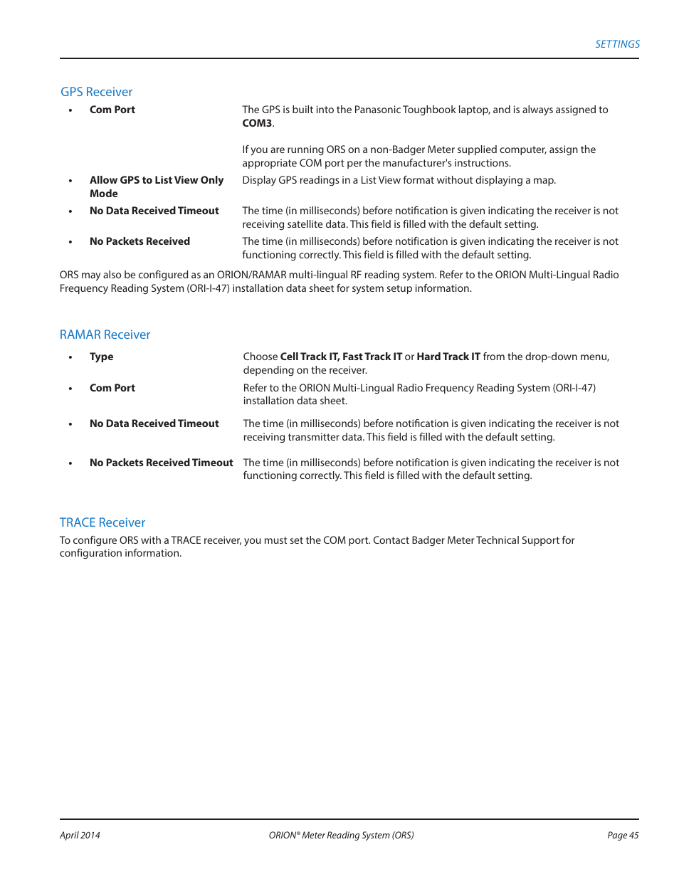 Badger Meter ORION AMR/AMI Hardware Solutions for Gas Utilities User Manual | Page 45 / 72
