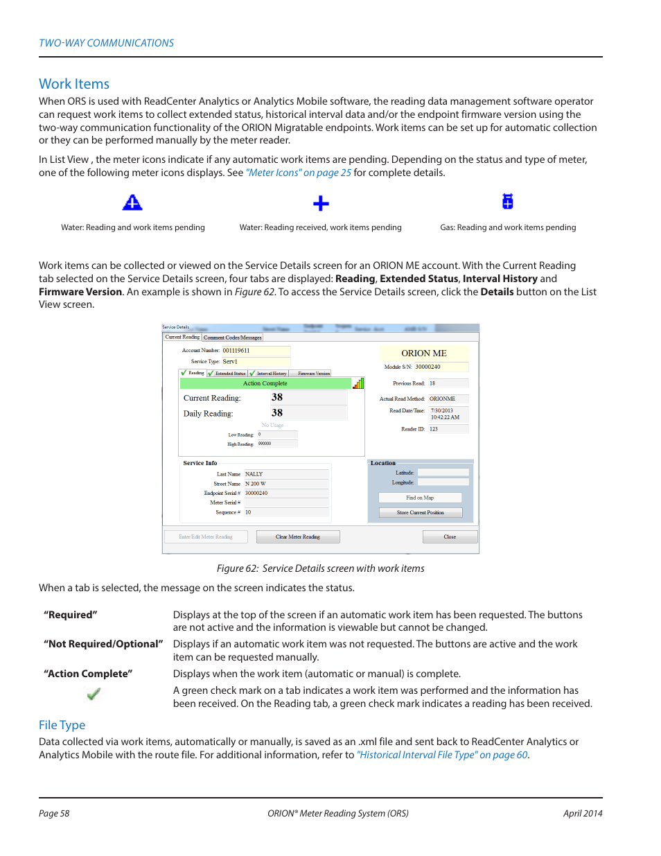 Work items | Badger Meter ORION AMR/AMI Hardware Solutions for Gas Utilities User Manual | Page 58 / 72