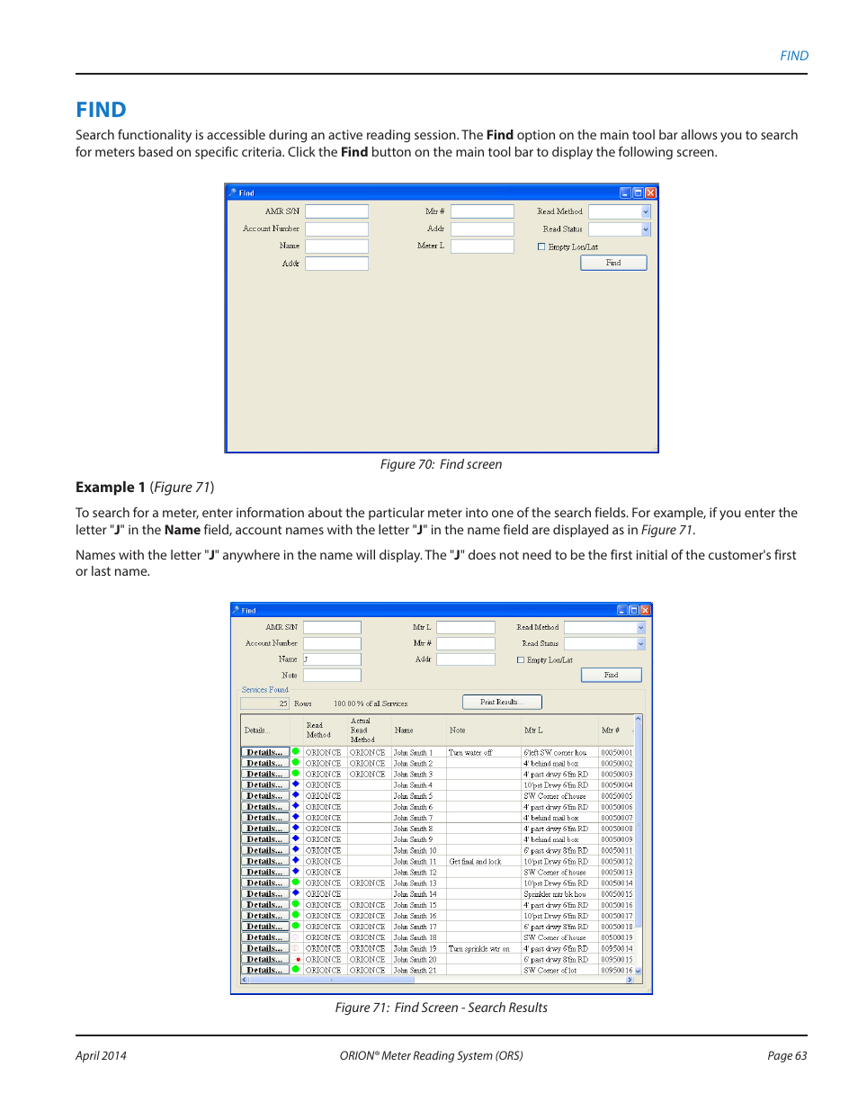 Find | Badger Meter ORION AMR/AMI Hardware Solutions for Gas Utilities User Manual | Page 63 / 72