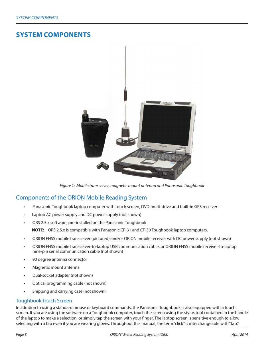 System components, Components of the orion mobile reading system | Badger Meter ORION AMR/AMI Hardware Solutions for Gas Utilities User Manual | Page 8 / 72