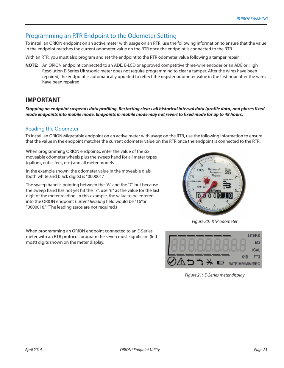 Mportant i | Badger Meter ORION AMR/AMI Hardware Solutions for Gas Utilities User Manual | Page 23 / 60