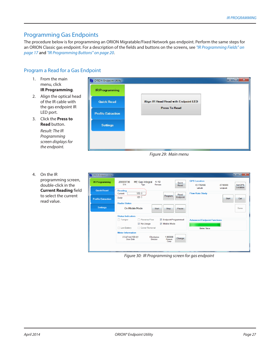 Programming gas endpoints | Badger Meter ORION AMR/AMI Hardware Solutions for Gas Utilities User Manual | Page 27 / 60