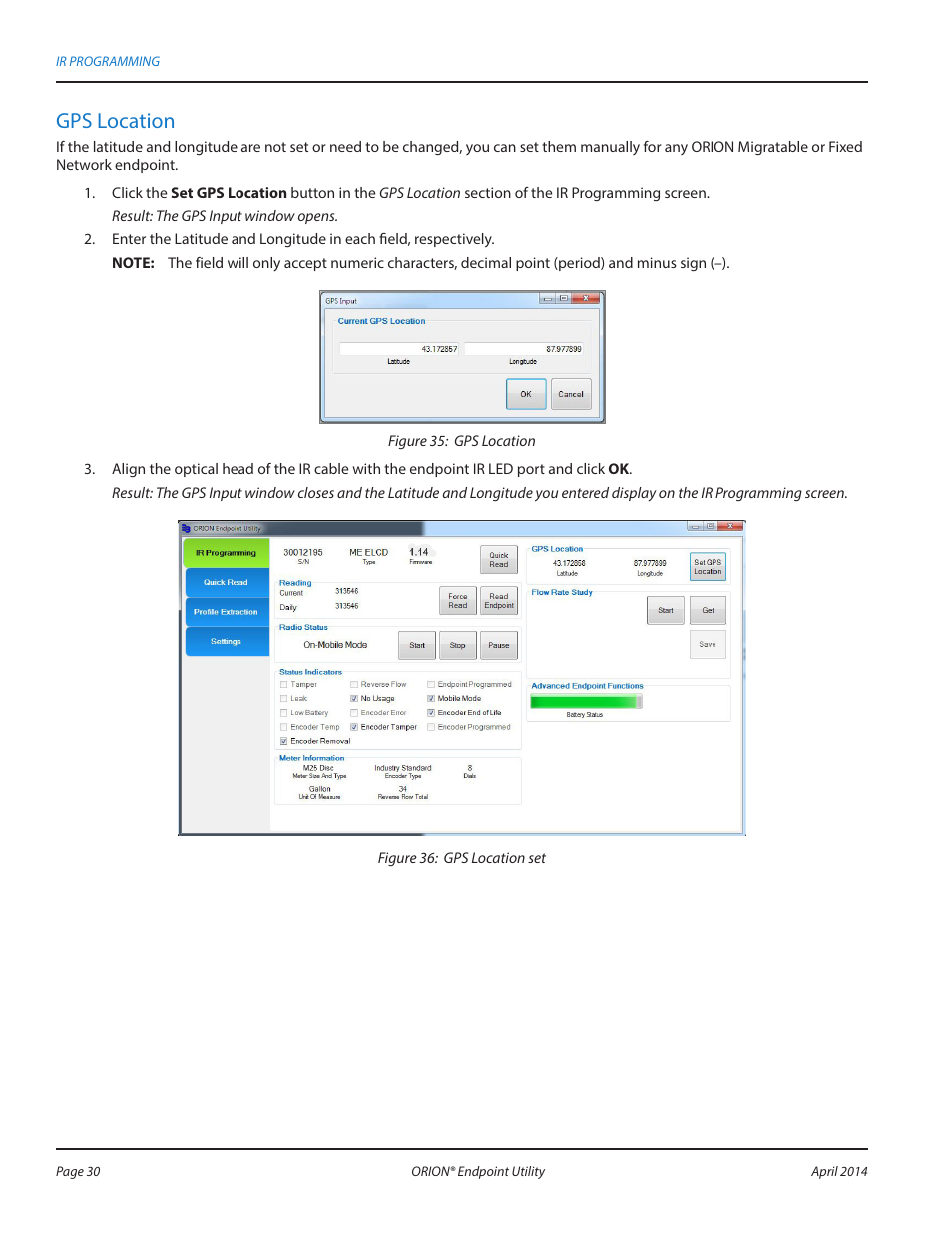 Gps location | Badger Meter ORION AMR/AMI Hardware Solutions for Gas Utilities User Manual | Page 30 / 60