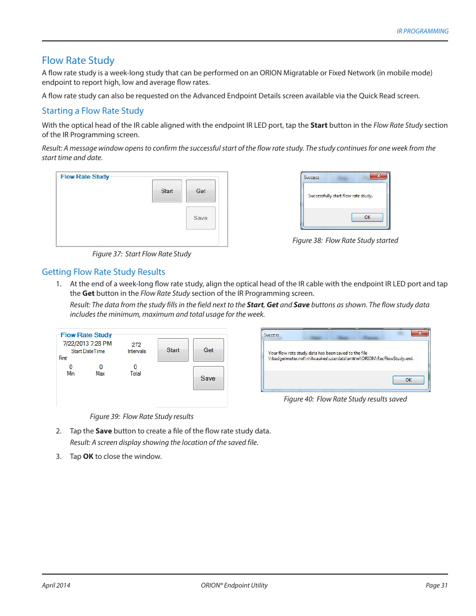 Flow rate study | Badger Meter ORION AMR/AMI Hardware Solutions for Gas Utilities User Manual | Page 31 / 60