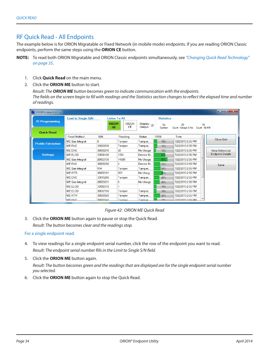 Rf quick read - all endpoints | Badger Meter ORION AMR/AMI Hardware Solutions for Gas Utilities User Manual | Page 34 / 60