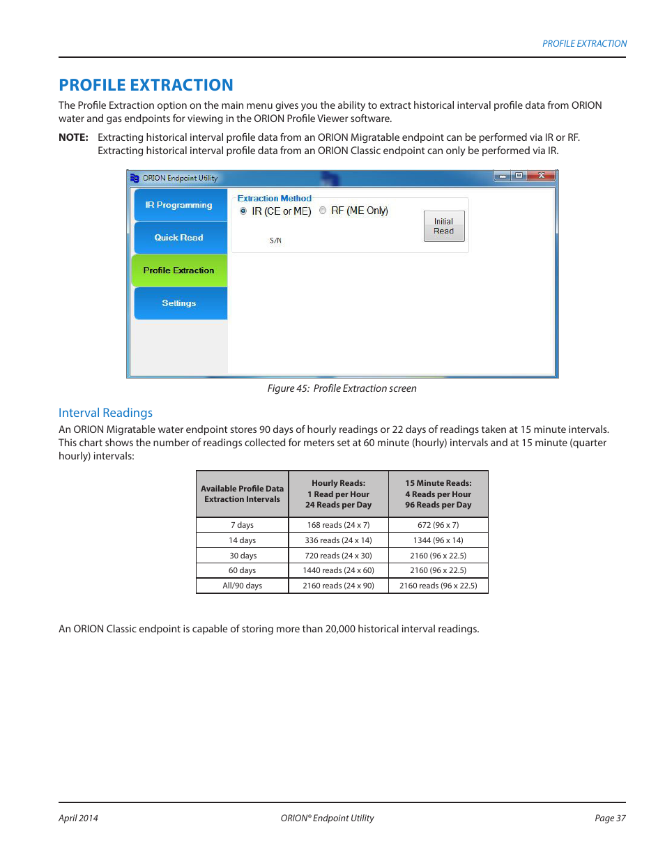 Profile extraction, Interval readings | Badger Meter ORION AMR/AMI Hardware Solutions for Gas Utilities User Manual | Page 37 / 60