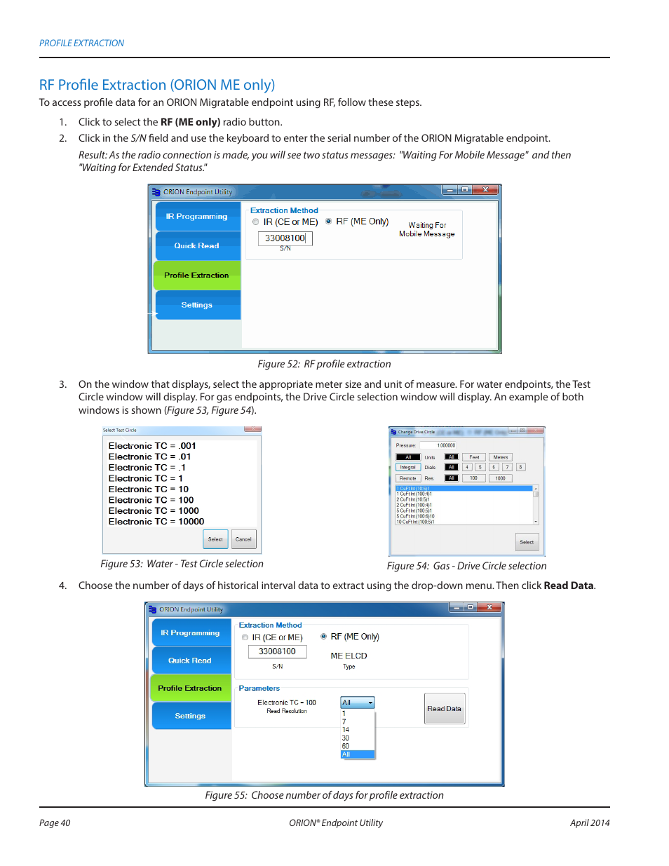 Rf profile extraction (orion me only) | Badger Meter ORION AMR/AMI Hardware Solutions for Gas Utilities User Manual | Page 40 / 60