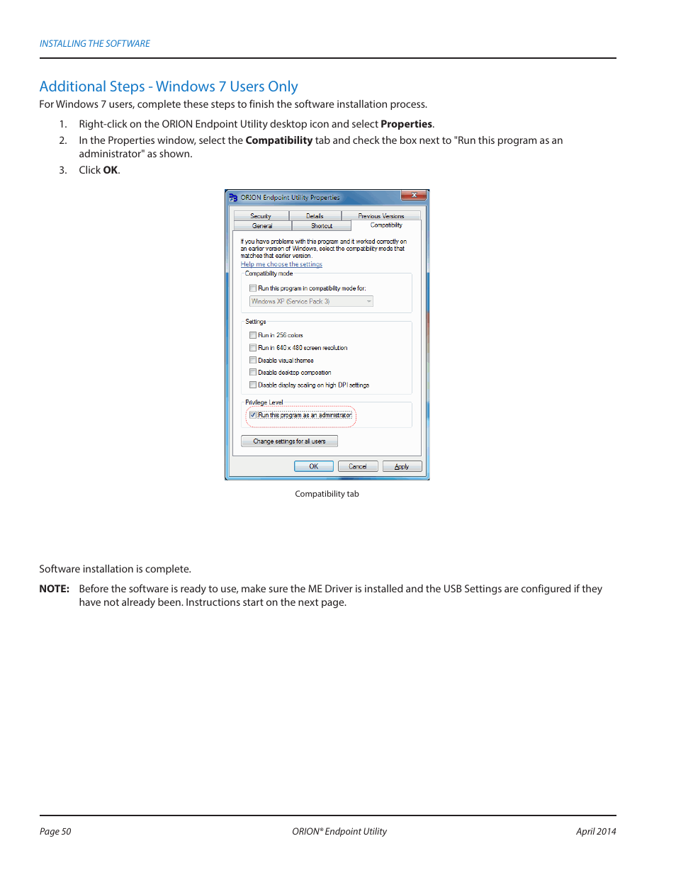 Additional steps - windows 7 users only | Badger Meter ORION AMR/AMI Hardware Solutions for Gas Utilities User Manual | Page 50 / 60