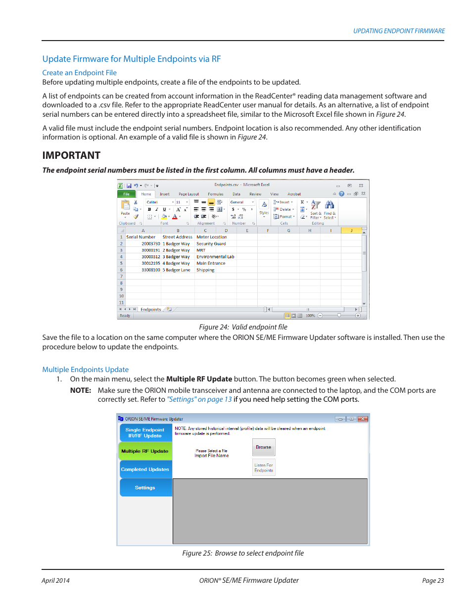 Mportant i | Badger Meter ORION AMR/AMI Hardware Solutions for Gas Utilities User Manual | Page 23 / 48