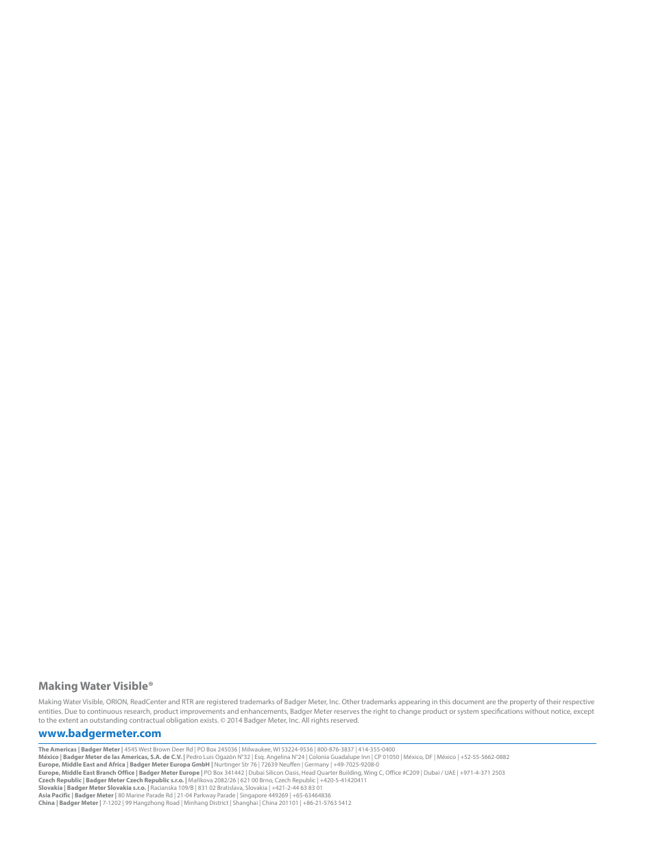 Making water visible | Badger Meter ORION AMR/AMI Hardware Solutions for Gas Utilities User Manual | Page 48 / 48