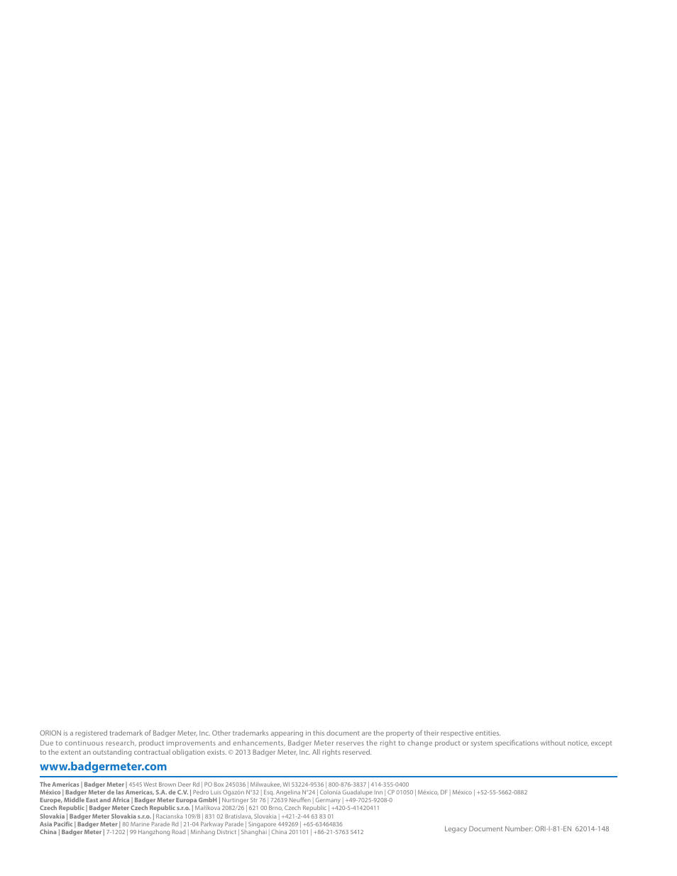 Badger Meter ORION AMR/AMI Hardware Solutions for Gas Utilities User Manual | Page 32 / 32