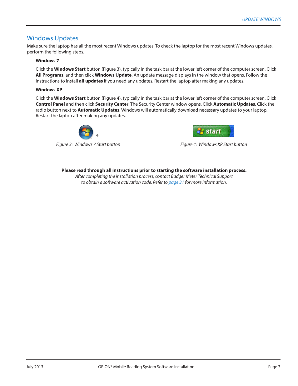 Windows updates | Badger Meter ORION AMR/AMI Hardware Solutions for Gas Utilities User Manual | Page 7 / 32