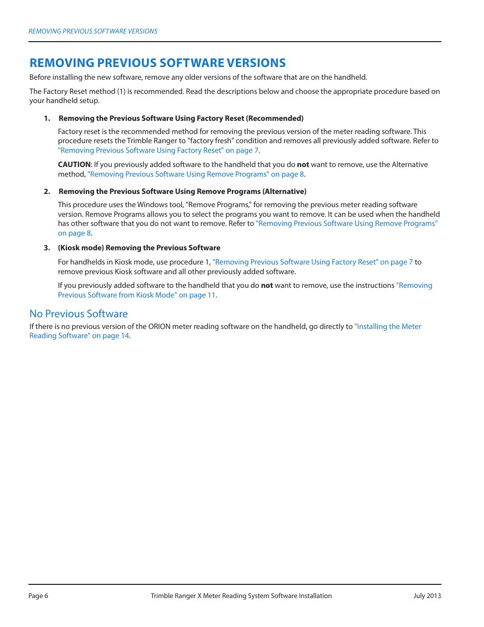 Removing previous software versions, No previous software | Badger Meter ORION AMR/AMI Hardware Solutions for Gas Utilities User Manual | Page 6 / 20