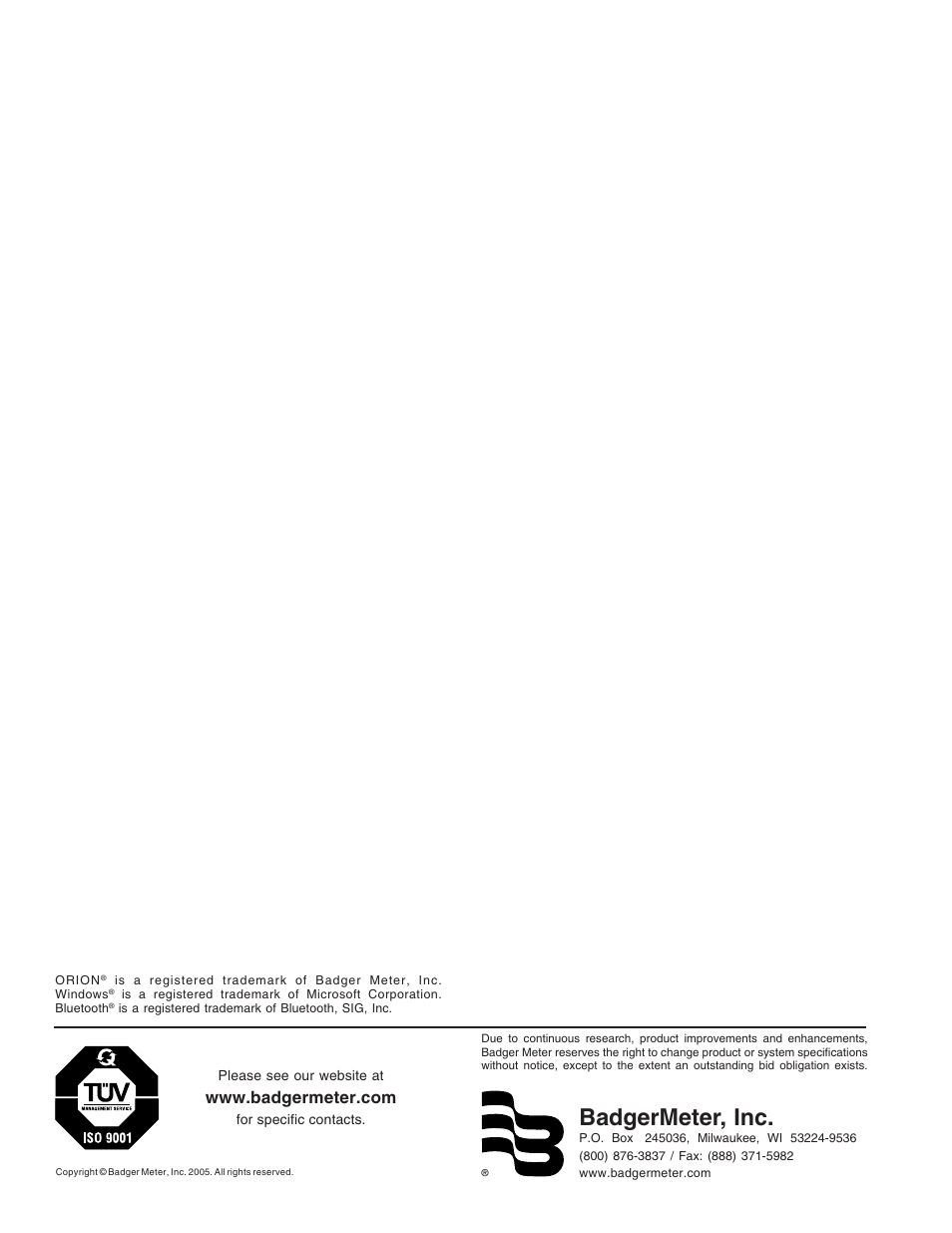 Badgermeter, inc | Badger Meter ORION AMR/AMI Hardware Solutions for Gas Utilities User Manual | Page 8 / 8