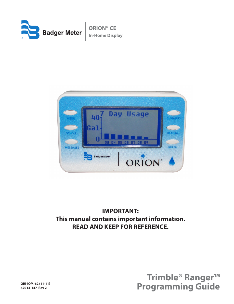 Badger Meter ORION Classic (CE) User Manual | 28 pages