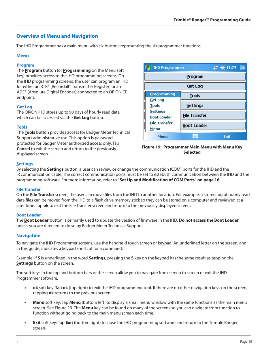 Overview of menu and navigation | Badger Meter ORION Classic (CE) User Manual | Page 15 / 28