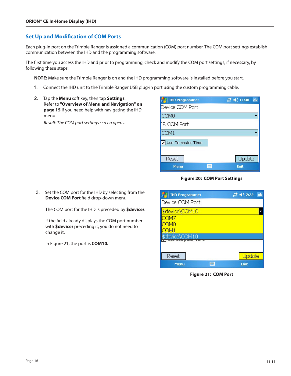 Set up and modification of com ports | Badger Meter ORION Classic (CE) User Manual | Page 16 / 28