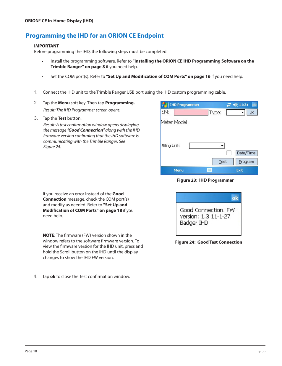 Programming the ihd for an orion ce endpoint | Badger Meter ORION Classic (CE) User Manual | Page 18 / 28