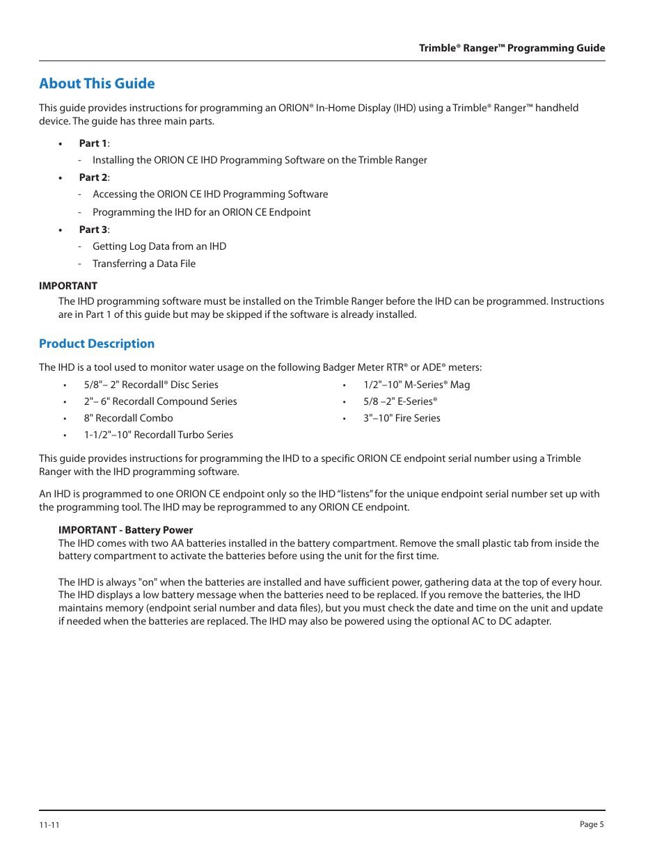 About this guide, Product description | Badger Meter ORION Classic (CE) User Manual | Page 5 / 28