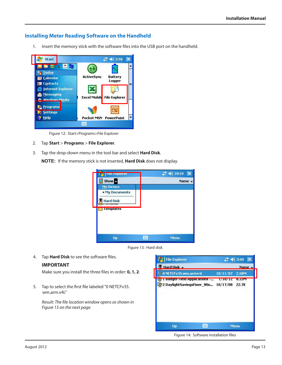 Installing meter reading software on the handheld | Badger Meter ORION Classic (CE) User Manual | Page 13 / 20