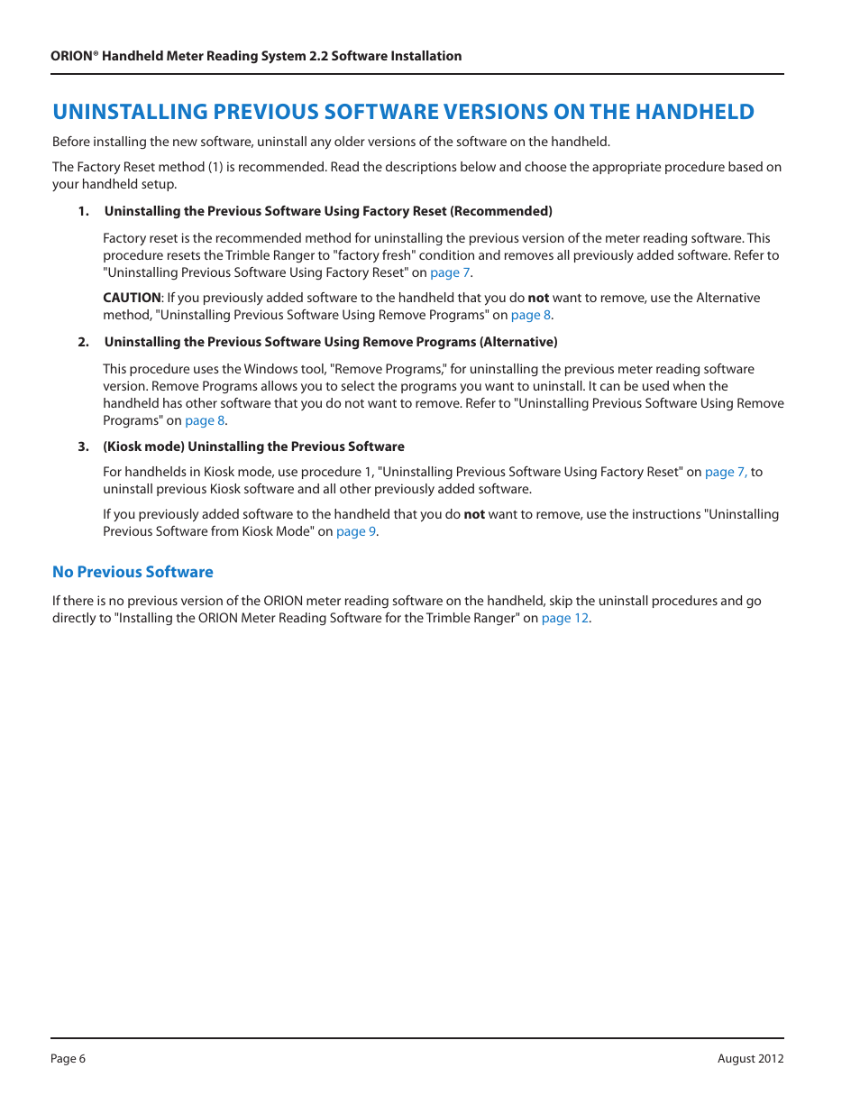 No previous software | Badger Meter ORION Classic (CE) User Manual | Page 6 / 20