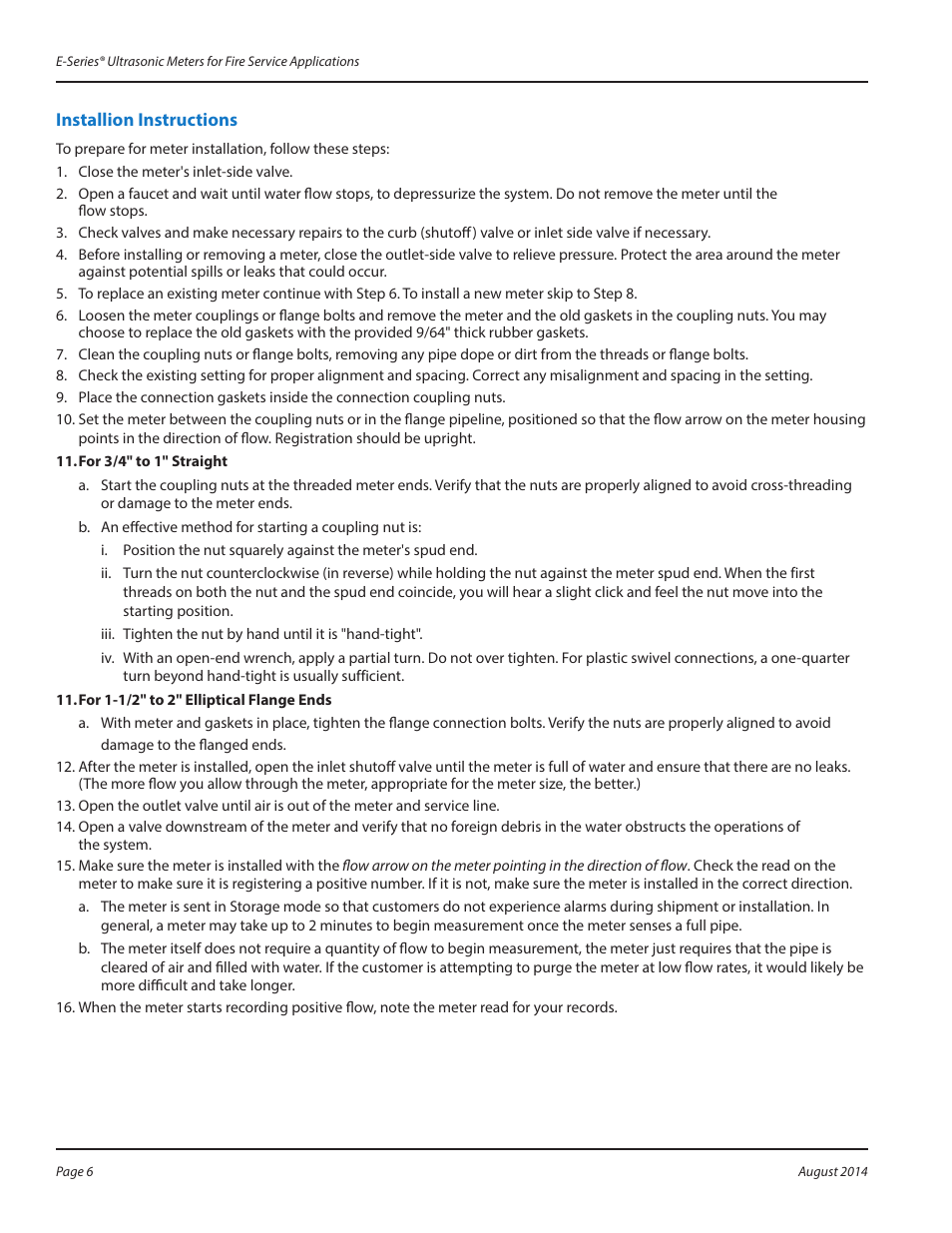 Installion instructions, Installion instructions 6 | Badger Meter E-Series Ultrasonic Meters User Manual | Page 6 / 12