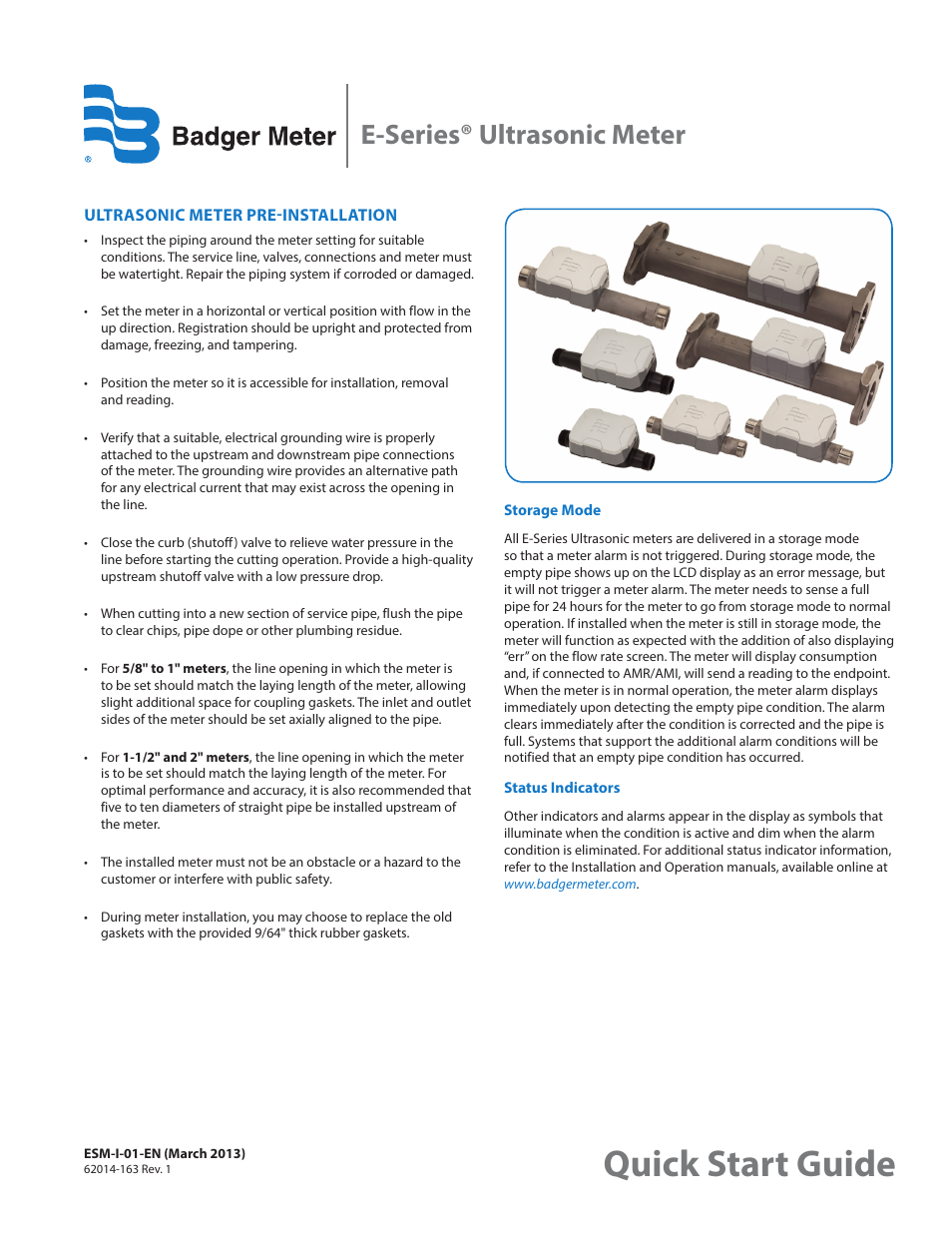 Badger Meter E-Series Ultrasonic Meters User Manual | 2 pages