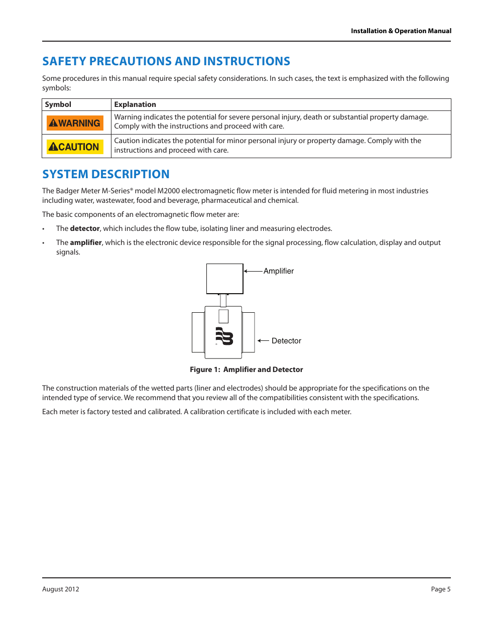 Safety precautions and instructions, System description | Badger Meter M-Series M2000 User Manual | Page 5 / 60