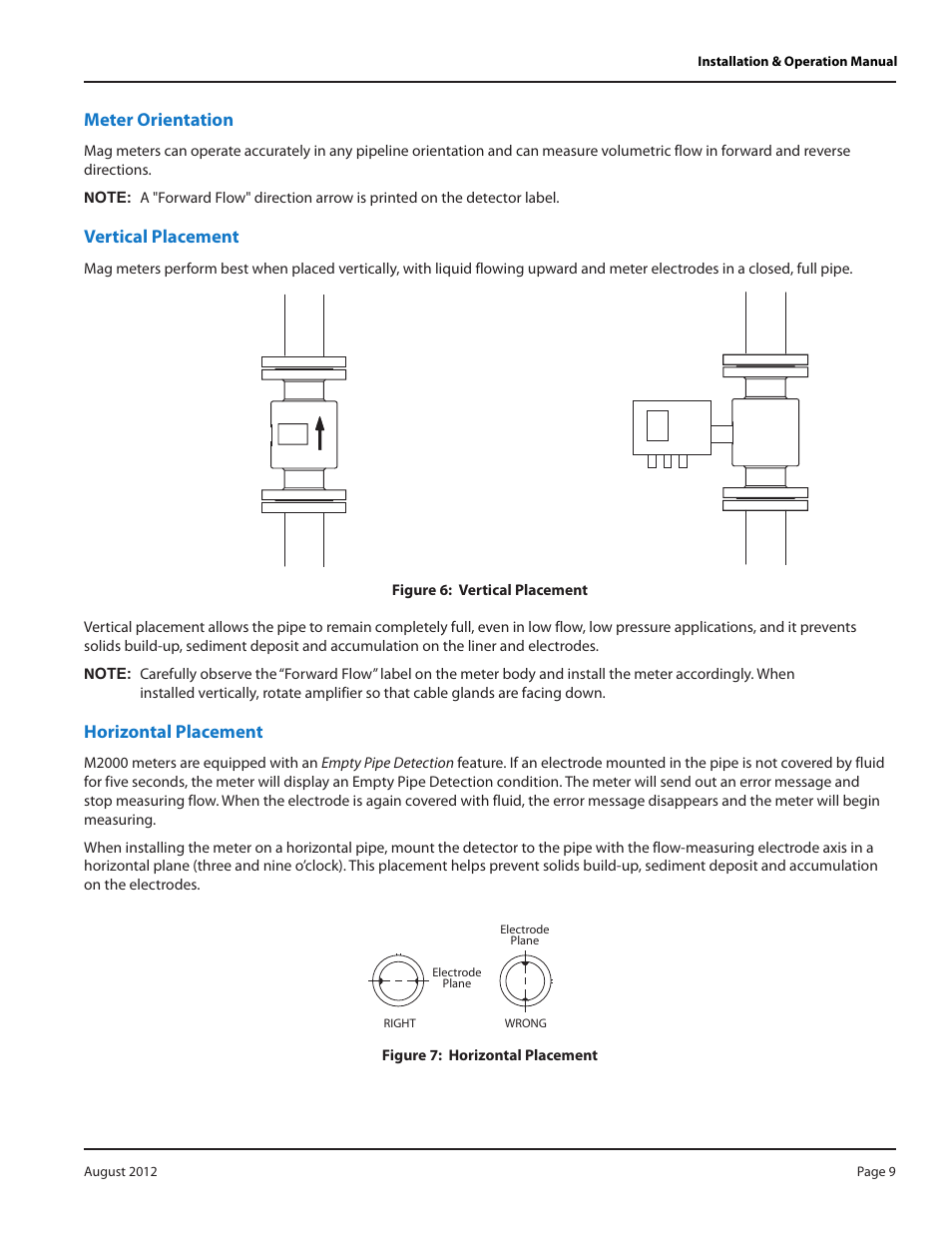 Meter orientation, Vertical placement, Horizontal placement | Badger Meter M-Series M2000 User Manual | Page 9 / 60