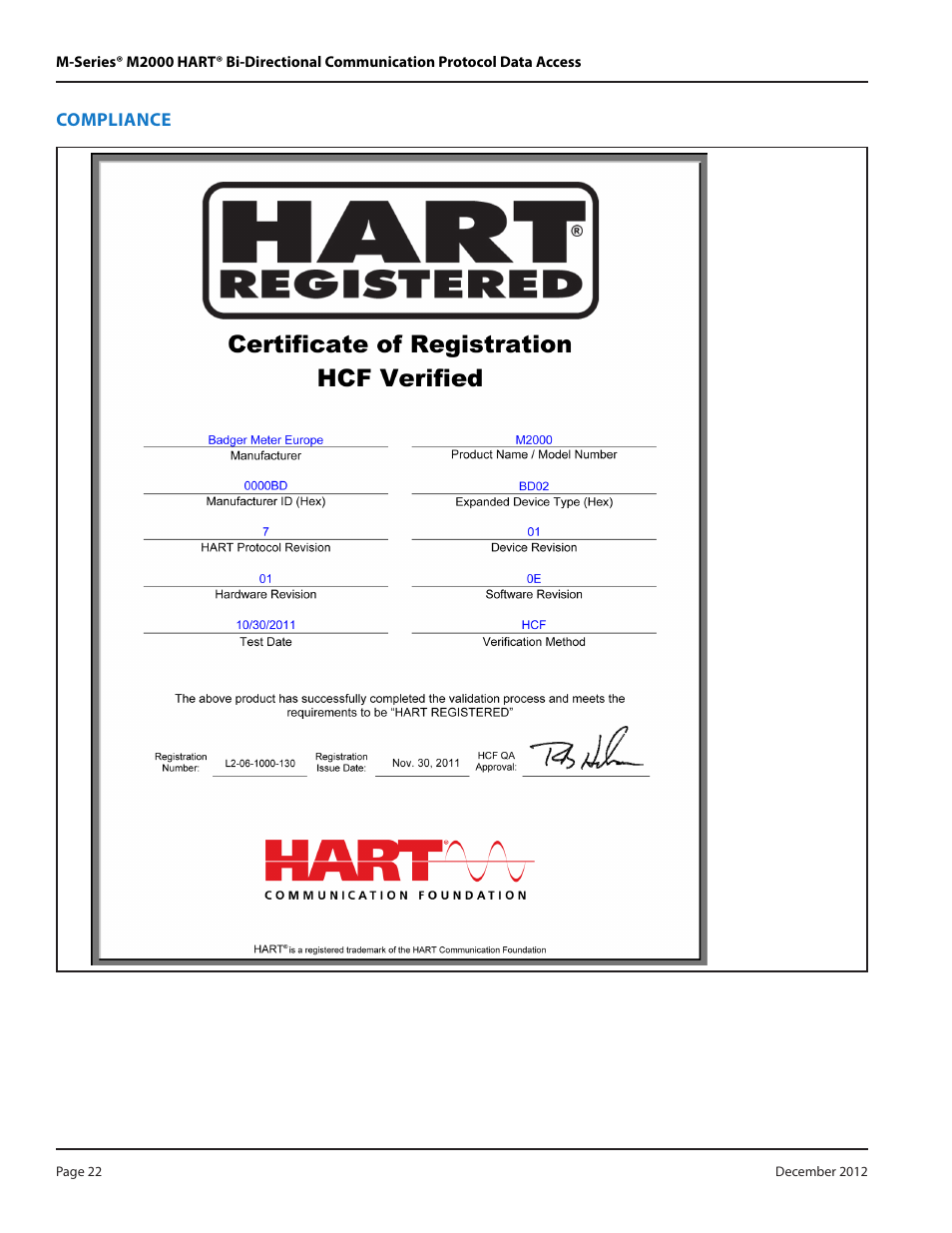 Compliance | Badger Meter M-Series M2000 User Manual | Page 22 / 24