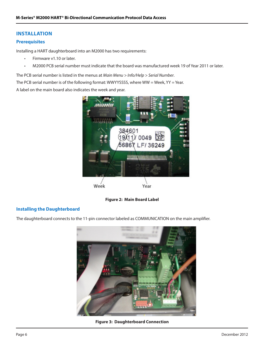 Installation, Prerequisites, Installing the daughterboard | Badger Meter M-Series M2000 User Manual | Page 6 / 24