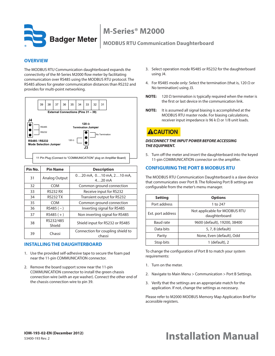 Badger Meter M-Series M2000 User Manual | 2 pages