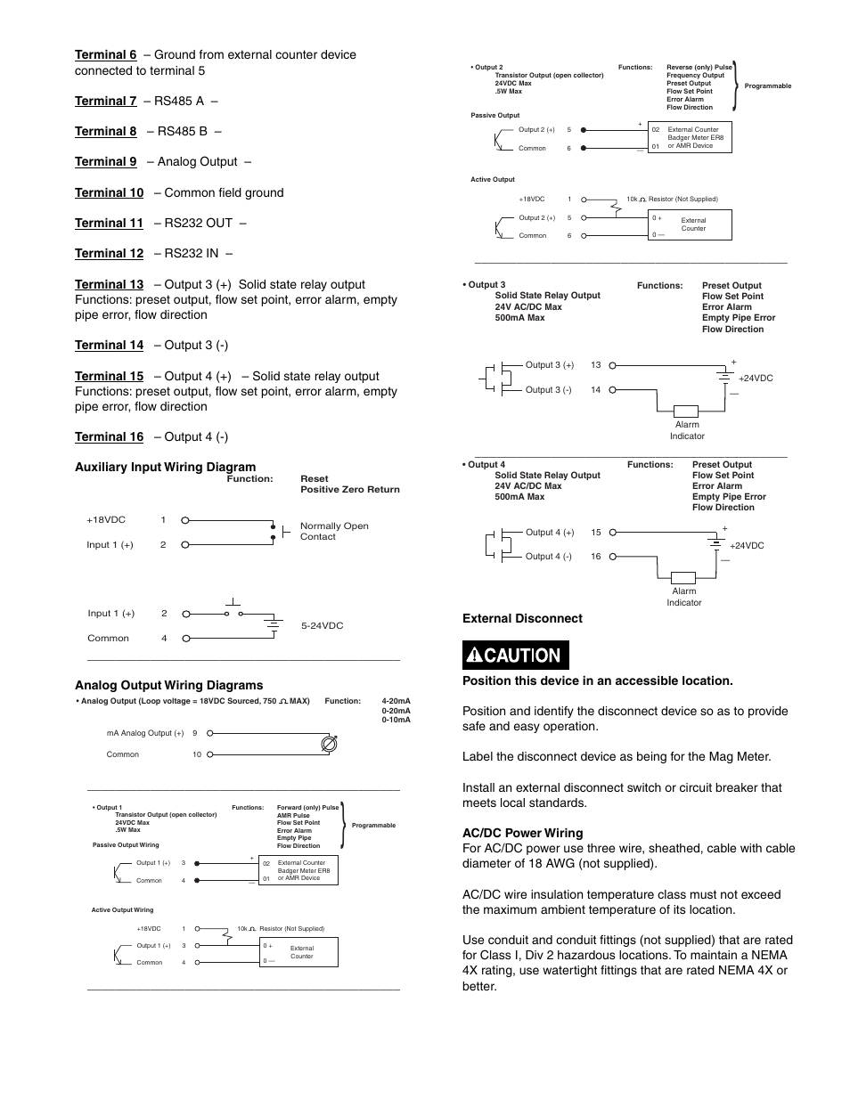 Analog output wiring diagrams | Badger Meter M-Series M3000 User Manual | Page 15 / 40