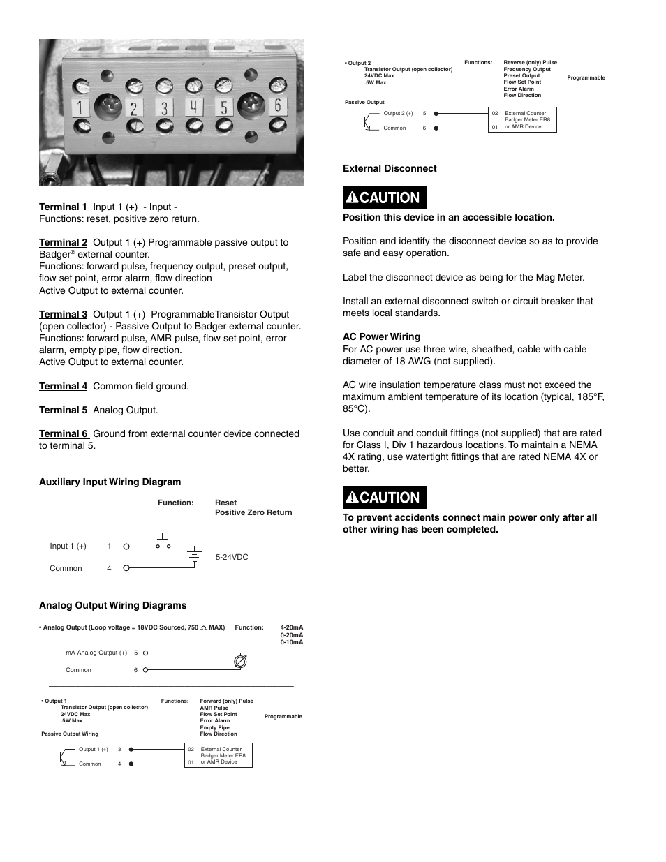 Analog output wiring diagrams | Badger Meter M-Series M4000 User Manual | Page 14 / 36