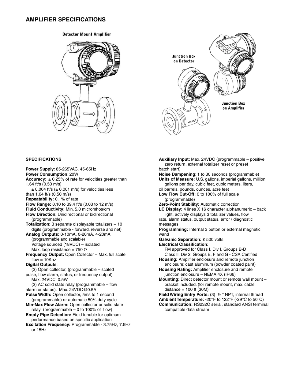 Amplifier specifications | Badger Meter M-Series M4000 User Manual | Page 29 / 36