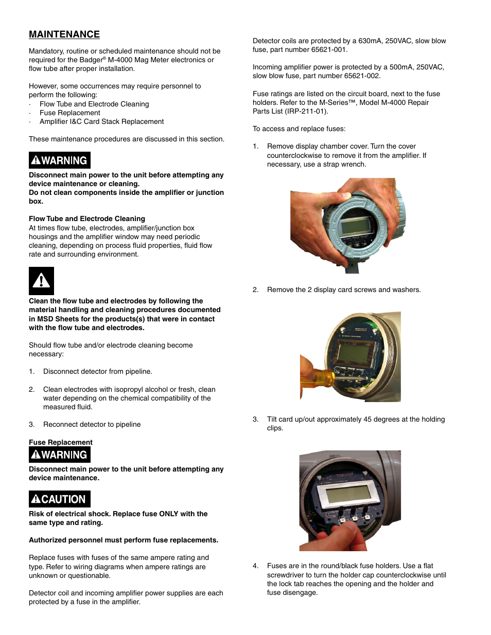 Maintenance | Badger Meter M-Series M4000 User Manual | Page 30 / 36