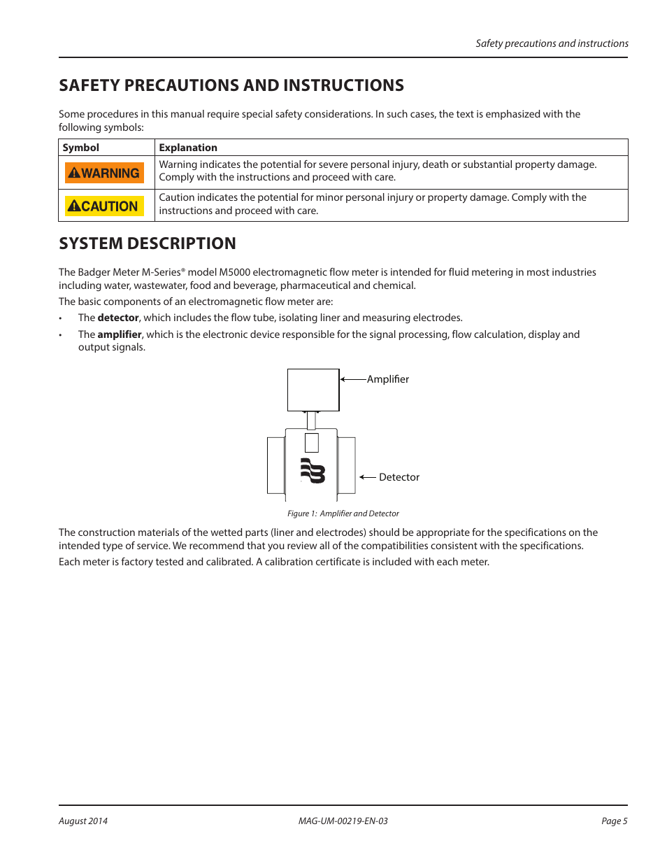 Safety precautions and instructions, System description | Badger Meter M-Series M5000 User Manual | Page 5 / 36