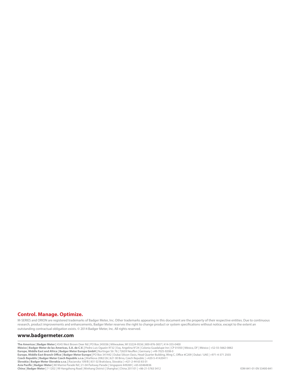 Control. manage. optimize | Badger Meter M-Series M5000 User Manual | Page 4 / 4