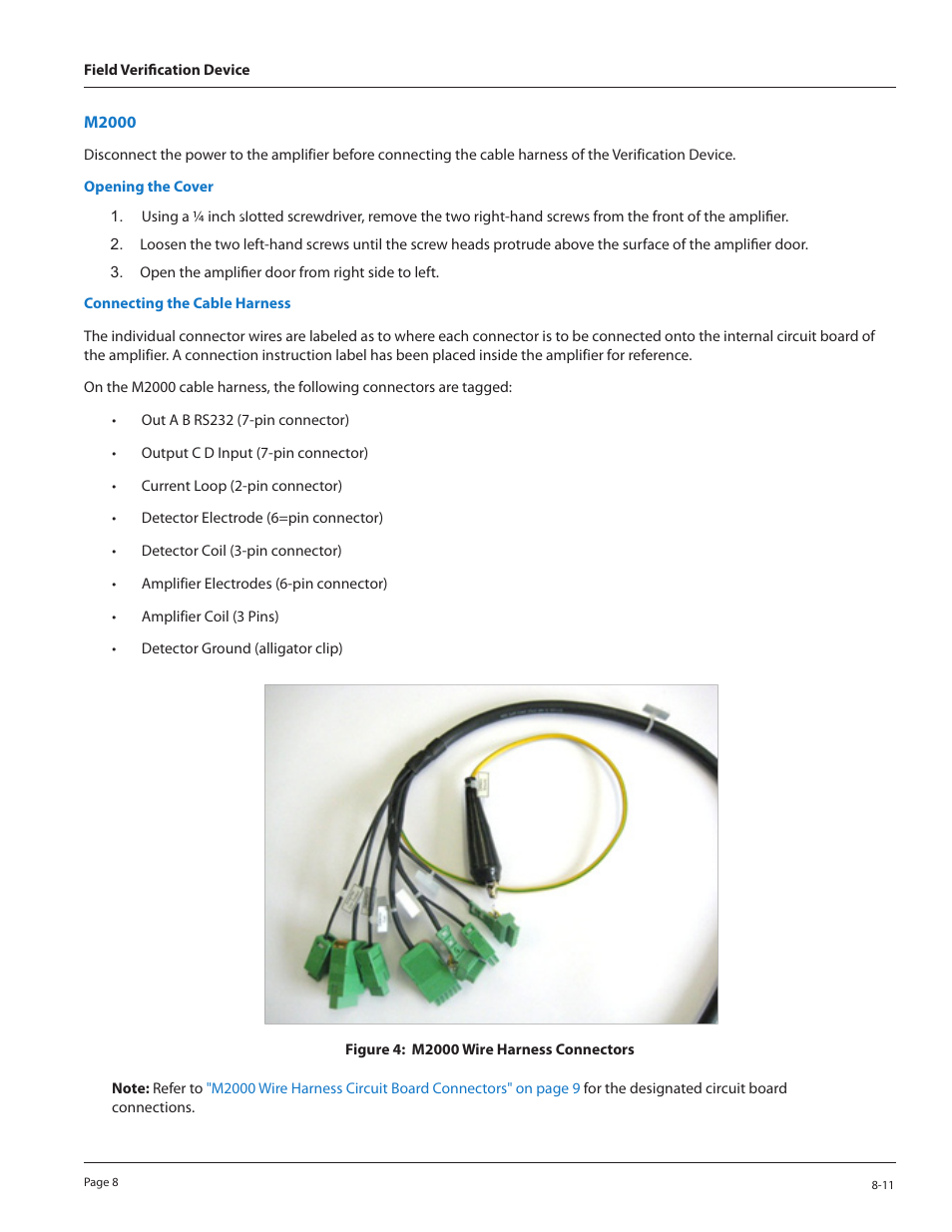M2000, Opening the cover, Connecting the cable harness | Opening the cover connecting the cable harness | Badger Meter M-Series Field Verification Device User Manual | Page 8 / 24