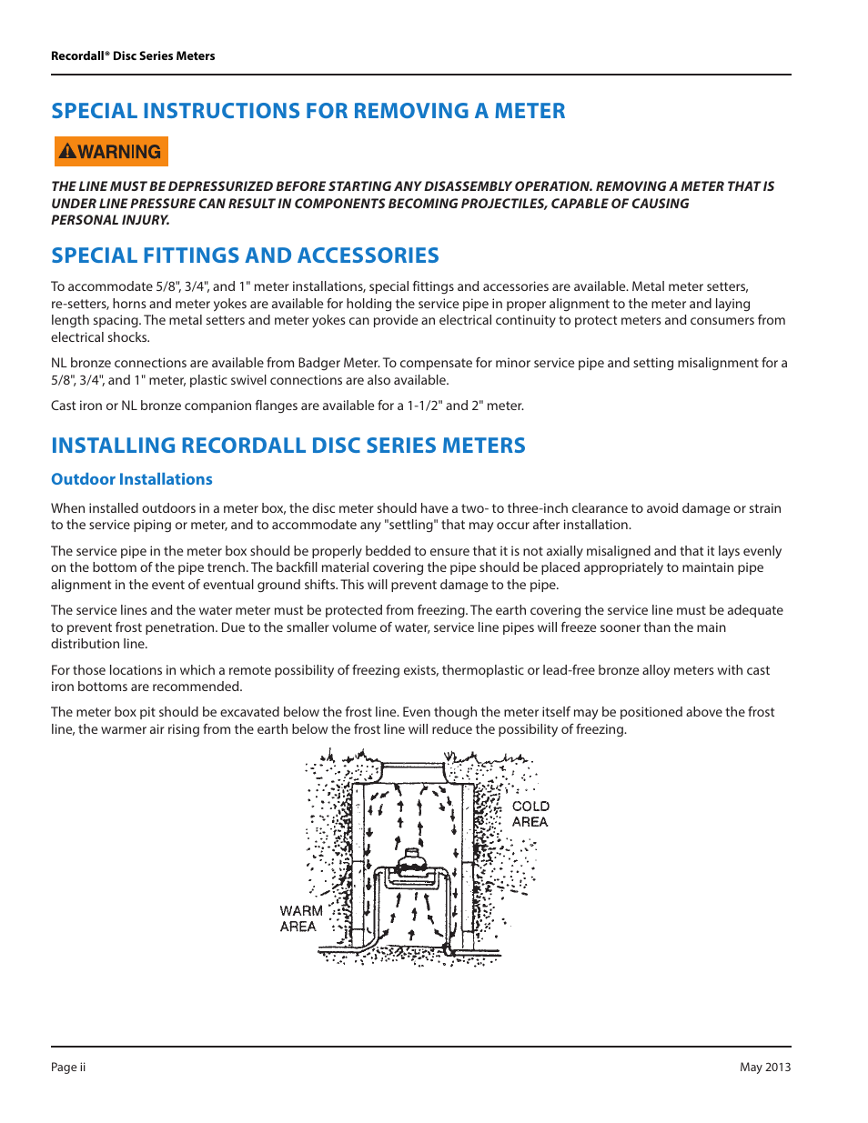 Special instructions for removing a meter, Special fittings and accessories, Installing recordall disc series meters | Badger Meter Recordall Disc Series Meters User Manual | Page 2 / 4
