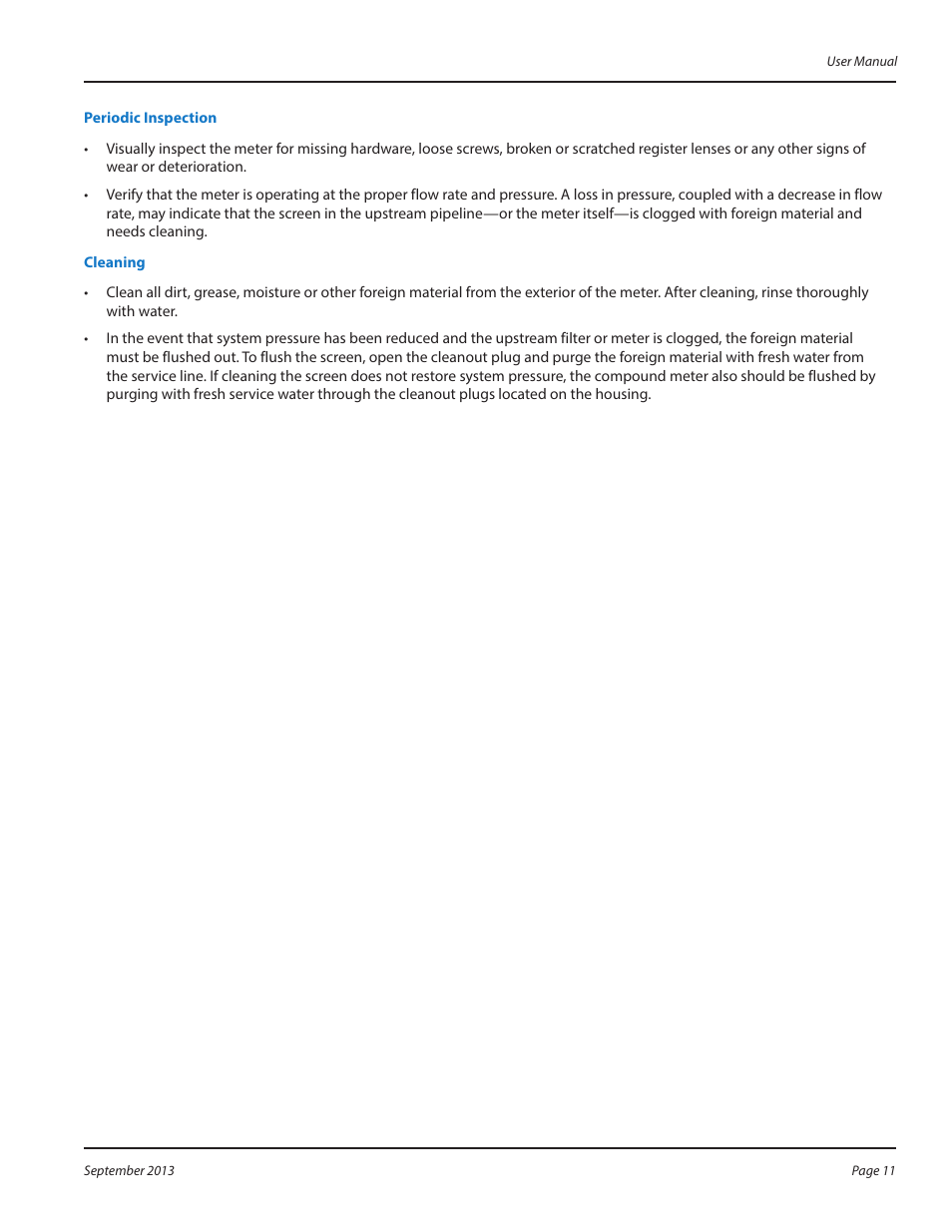 Periodic inspection, Cleaning, Periodic inspection 11 cleaning 11 | Badger Meter Compound Series User Manual | Page 11 / 20