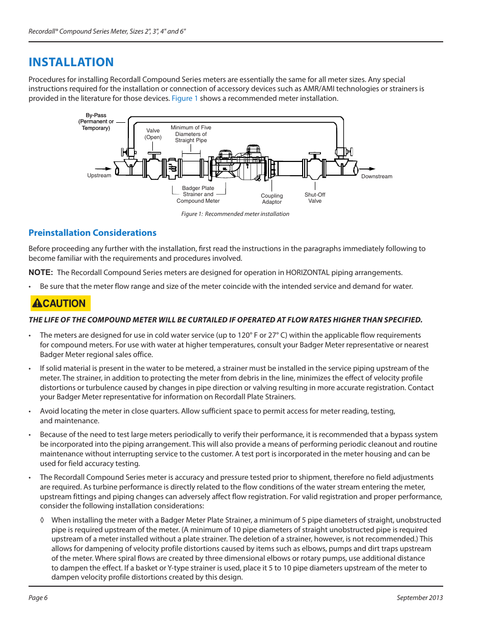 Installation, Preinstallation considerations, Installation 6 | Preinstallation considerations 6 | Badger Meter Compound Series User Manual | Page 6 / 20