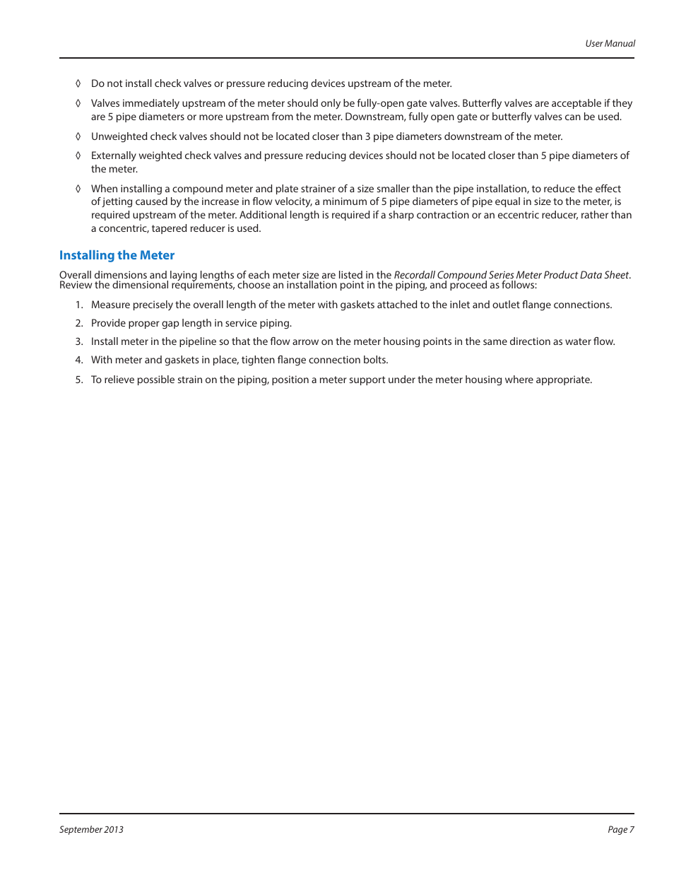 Installing the meter, Installing the meter 7 | Badger Meter Compound Series User Manual | Page 7 / 20