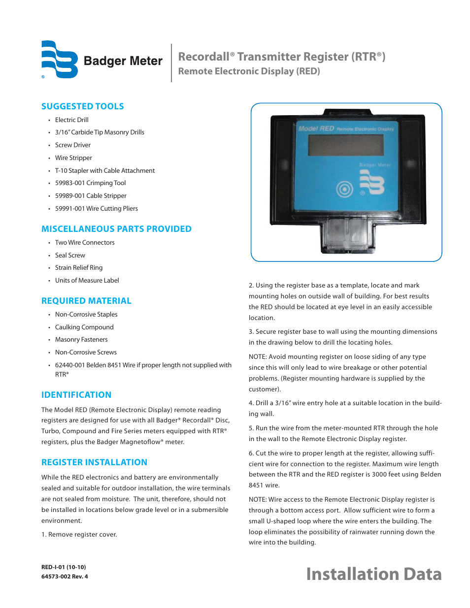 Badger Meter Remote Electronic Display (RED) User Manual | 8 pages