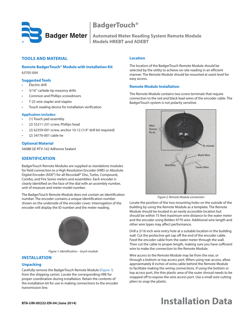 Badger Meter BadgerTouch User Manual | 2 pages