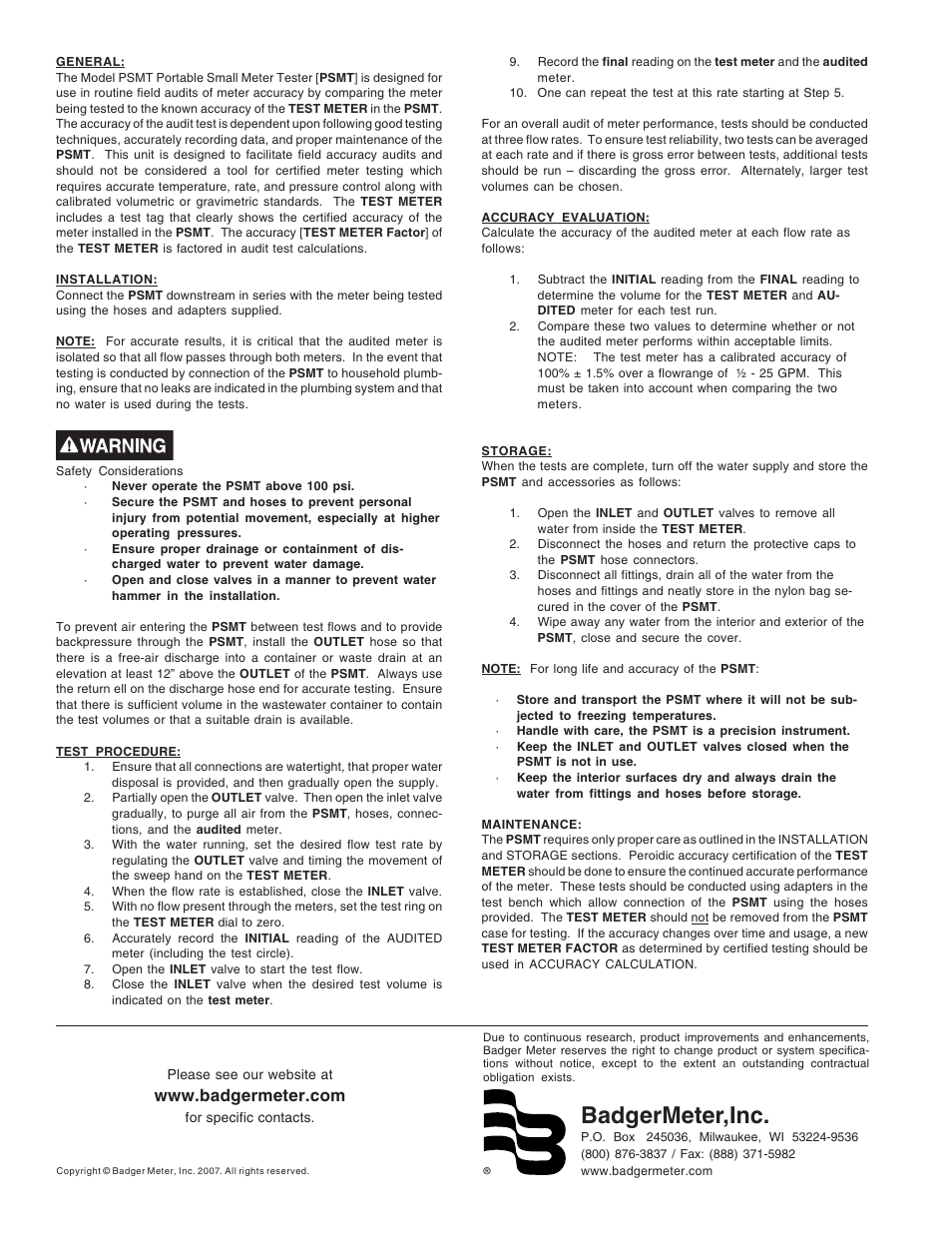Badgermeter,inc | Badger Meter Test Equipment User Manual | Page 2 / 2